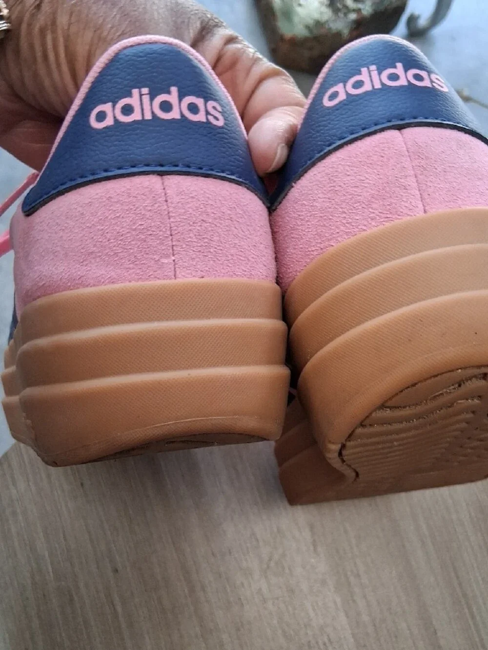 adidas Pink Suede Sneakers with Navy Stripes R9K2GV